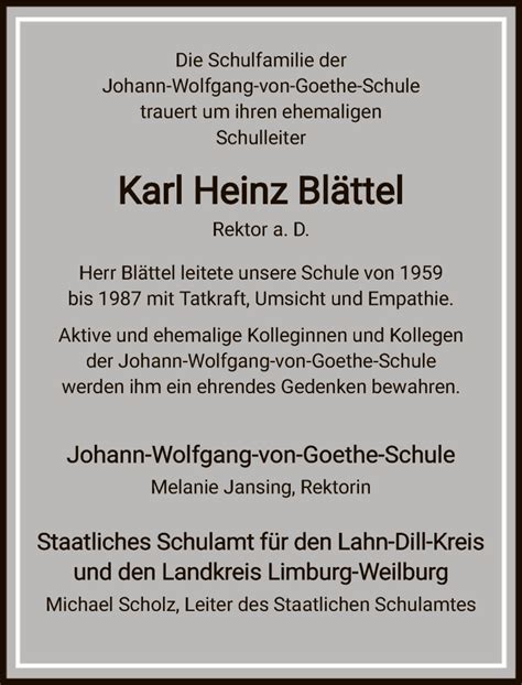 Traueranzeigen von Karl Heinz Blättel trauer rheinmain de