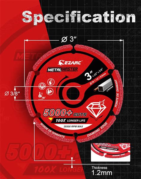 EZARC Rueda De Corte De Diamante De 3 X 38 Pulgadas Para Metal Rueda