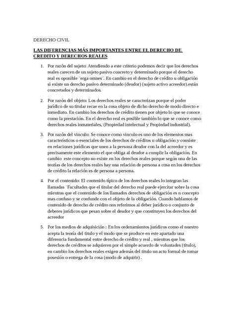 Diferencia Entre Derecho Real Y Derecho De Credito Apuntes De Derecho