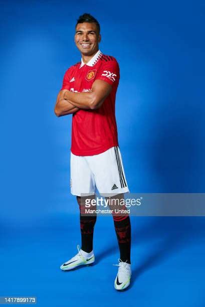 Casemiro of Manchester United poses after signing for the club at... in ...