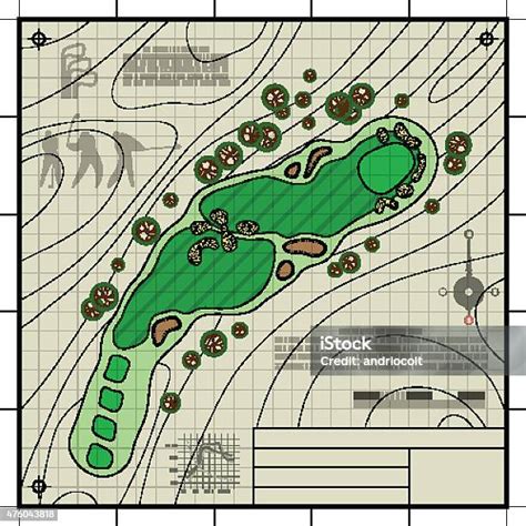 Golf Course Layout Blueprint Drawing Stock Illustration Download