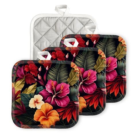 Bahomeck Pot Holder Pcs Vibrant Flowers And Lush Foliage Square Heat Resistant Hot Pads For