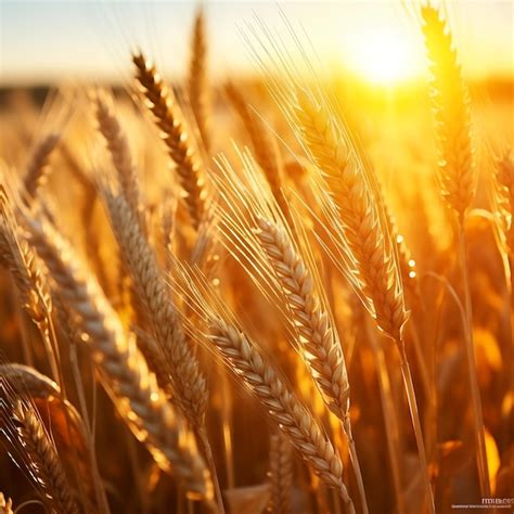 Campo De Trigo Orejas De Trigo Dorado De Cerca Concepto De Cosecha Rica