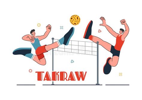 Sepak Takraw Vector Illustration With Athlete Kicking The Ball On A