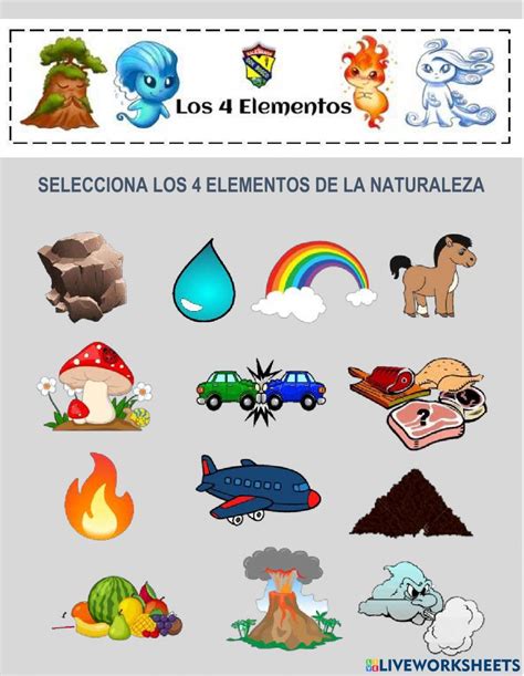 4 Elementos de la Naturaleza worksheet Actividades para niños