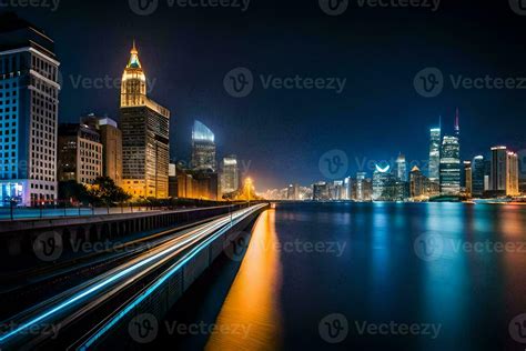 the city skyline at night with lights on. AI-Generated 33593523 Stock Photo at Vecteezy