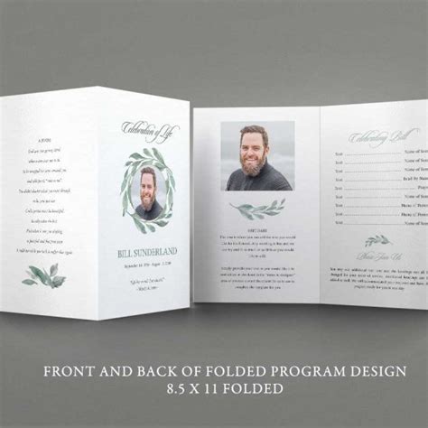 Folded Memorial Program Template For A Funeral Celebration