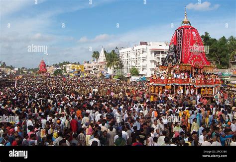 Thousands Of Devotees Pull Chariots During The Annual Jagannath Rath