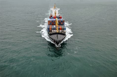 Pretty Landscape Of A Container Ship Seen From The Sky Crossing The