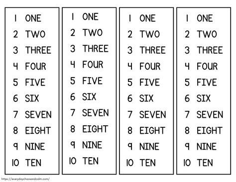 9+ Number Word Chart - KaitlianKalam