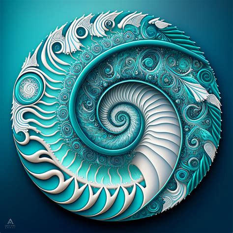 Fibonacci Sequence Spiral In Turquoise Blue White Drawing By Ragana