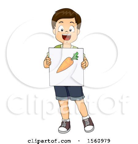 Clipart of a Boy Holding a Carrot Flash Card - Royalty Free Vector ...