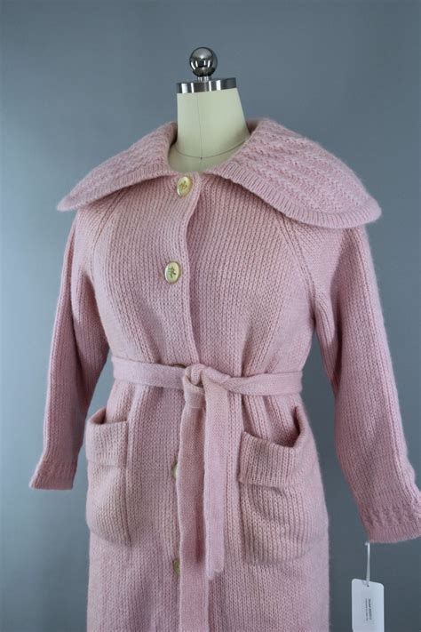 Vintage 1950s Pastel Pink Mohair Cardigan Sweater Coat With Tags