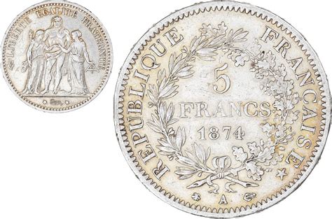 Frankreich 5 Francs 1874 A Münze Hercule Paris SS Silber KM 820 1