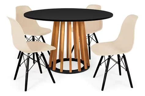 Mesa Jantar Talia Preta Cm Cadeiras Eiffel Base Preta Cor Nude Parcelamento Sem Juros