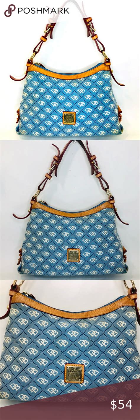 Dooney Bourke Maxi Quilt Signature Shoulder Bag Blue Canvas Blue