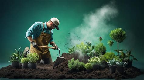 Jardinero trabajando en el jardín con tierra Foto Premium