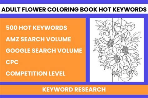 Adult Flower Coloring Book Keywords Graphic By Creativedesignhouse21 · Creative Fabrica