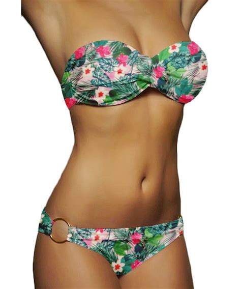 Twist Bandeau Bikini Set 2 Pcs Swimwear Swimsuit For Women FBA