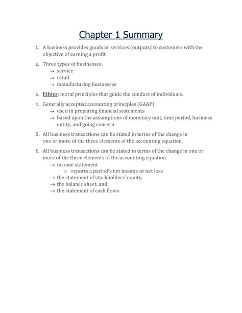 Chapter 1 Notes Summary Chapter 1 Summary 1 A Business Provides Goods Or Services Outputs