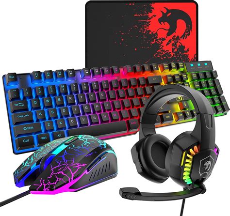 Amazon Wired Gaming Keyboard And Mouse Headset Combo Rainbow Led