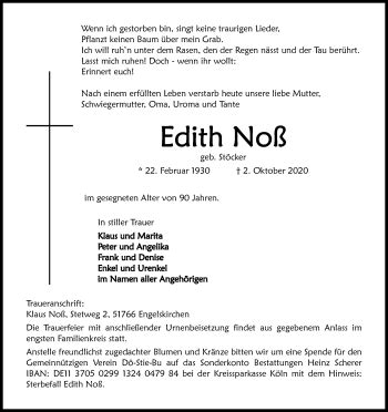 Traueranzeigen von Edith Noß WirTrauern