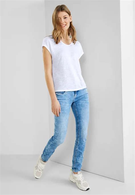 Street One T Shirt Basique Aspect Lin Pour Femmes En Blanc Street One