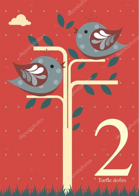 Second Day Of Christmas Two Turtle Doves — Stock Vector © Nglyeyee