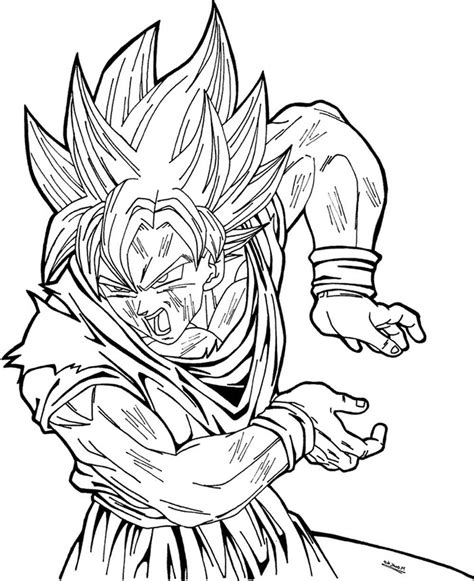 Dibujo De Son Goku Sayan Haciendo Un Kame Hame Ha Para Pintar Y