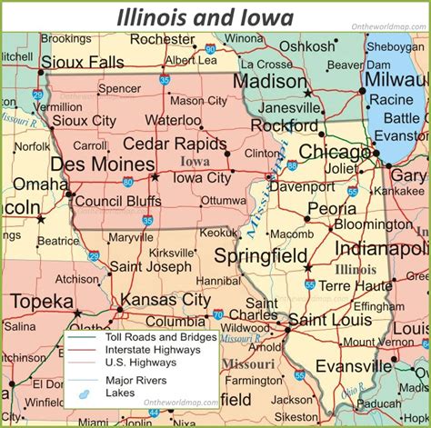 Map of Illinois and Iowa - Ontheworldmap.com