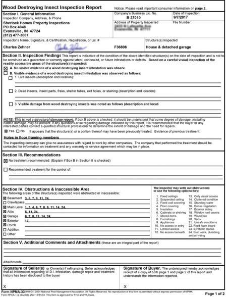 Example Termite Inspection Report Sherlock Homes Property Inspections