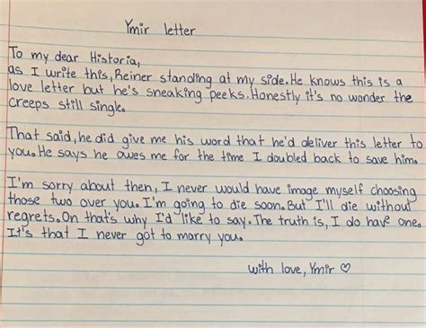 A Piece Of Paper With Writing On It That Saysmy Dear Historia