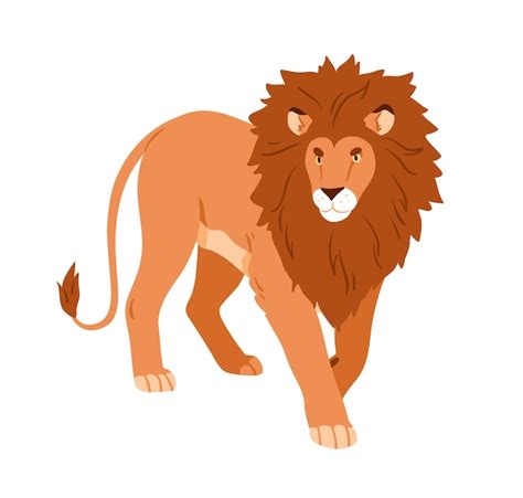 Premium Vector Lion Walking Wild Feline Animal With Shaggy Mane Hairy