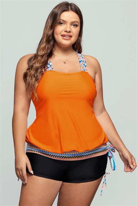 Coral Orange Sweetheart Neck Tankini Set Seepalm