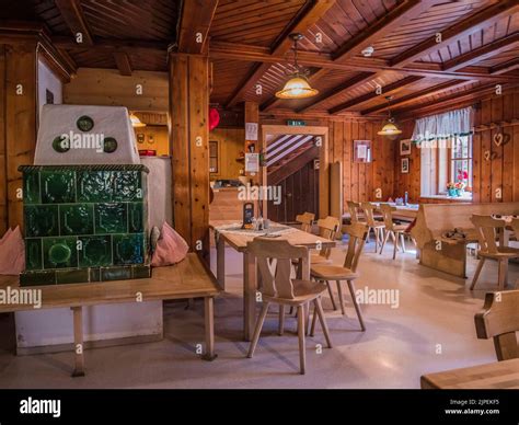 The Image Is Of The Interior Of The Franz Senn Hut In The Stubai Alps