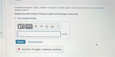 Solved A Sample Of Propane C H Contains Moles Of Chegg