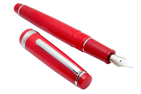 Ledos Jinhao 82 Red Resin Acrylic Fountain Pen Fine Nib Chrome Trims