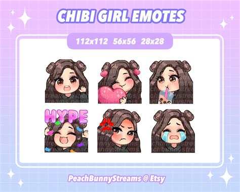 Cute Chibi Girl Twitch Discord Emote Pack Kawaii Streamer Spacebuns