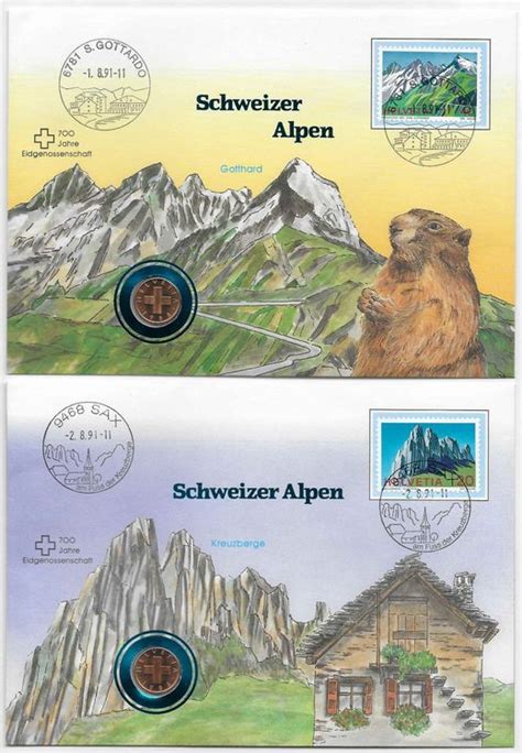 1991 Münzbriefe 2 X Schweizer Alpen mit 1 Rp Kaufen auf Ricardo