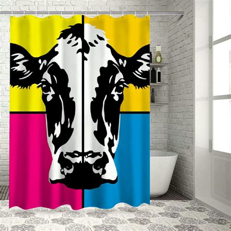 Lzatpd Cattle Shower Curtain Style Cow Head Portraits Composition In