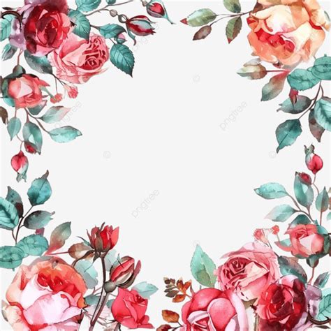 Colored Cute Watercolor Floral Frame With Roses Watercolor Nature