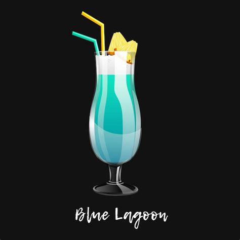 Premium Vector Alcoholic Cocktail Blue Lagoon On Black Background Bar Drink Beverage In Glass