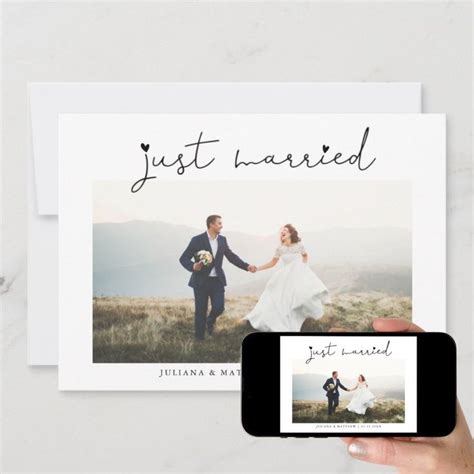 Just Married Heart Script Wedding Multi Photo Announcement Zazzle Photo