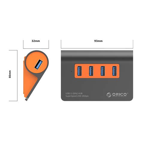 Aluminium USB 3 1 Gen 2 Hub 4 Ports 10 Gbit S High Speed Orico