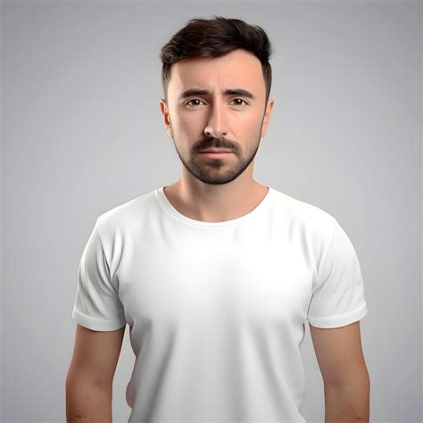 Premium Psd Portrait Of Handsome Man In White T Shirt On Grey Background