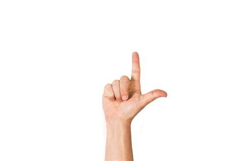 Premium Photo | Man hand with l letter gesture on a white background with copy space