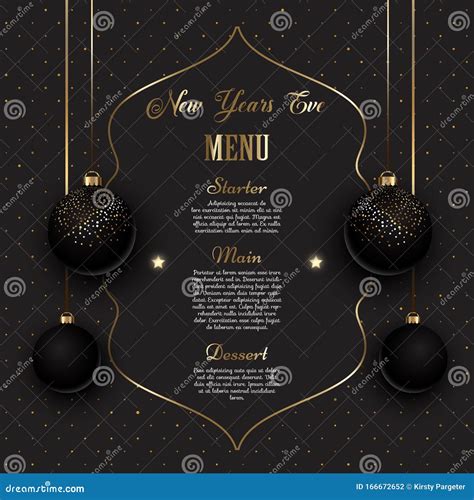 Gold And Black New Years Eve Menu Design Stock Vector Illustration Of