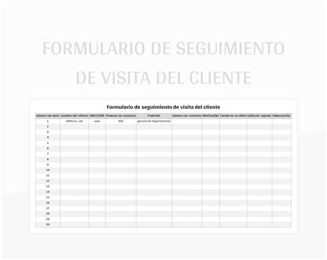 Plantilla De Excel Formulario De Seguimiento De Visita Del Cliente Y