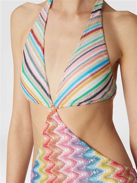 Patchwork One Piece Swimsuit With Cut Out Details Multicoloured Missoni