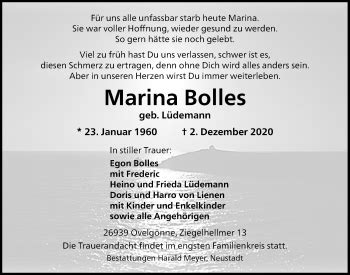 Traueranzeigen Von Marina Bolles Nordwest Trauer De